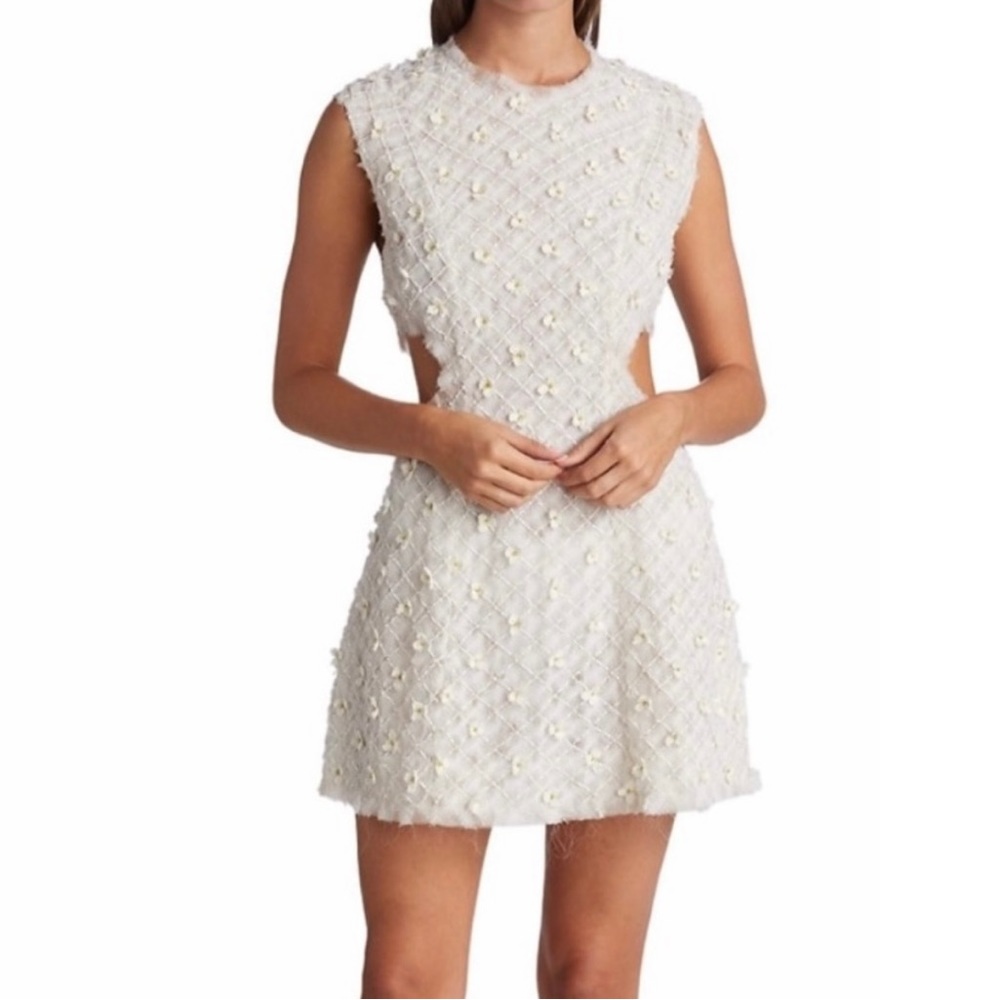 Aje Mirage White Organza Bead & Floral Embellished Mini Dress - Size 2 US, 6 AU